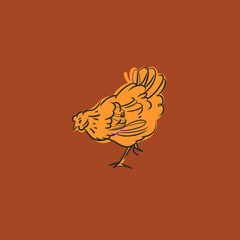 Hand drawn abstract vector graphic illustration collection with cute, stylized domestic animals rooster and hen character.Trendy modern farm design concept.Vector line farm animal symbol. animal icons