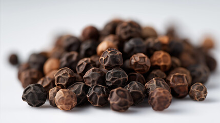 Fototapeta premium Close-up of Black Peppercorns on White Background