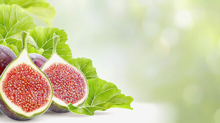 Fresh figs and figs with leaves showcasing the beauty of fig plantations in a detailed illustration background