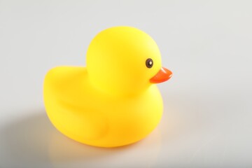 One cute rubber duck on white background, closeup
