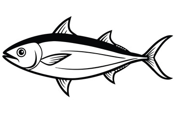 Stylized Black and White Illustration of a Tuna Fish Side Profile View
