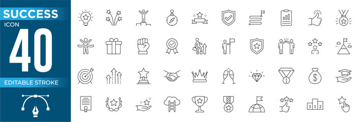 Success and Growth Editable Icons set. Vector illustration in modern thin line style of business icons illustration vector