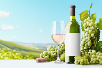 Elegant bottle of wine accompanied by a glass of rich red wine perfect for illustrating fruit wine production process