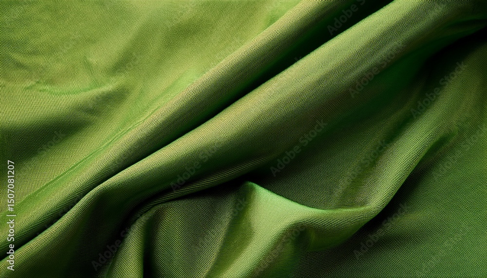 Poster natural color fabric with a green backdrop featuring slight wrinkles and a small weaving pattern hig