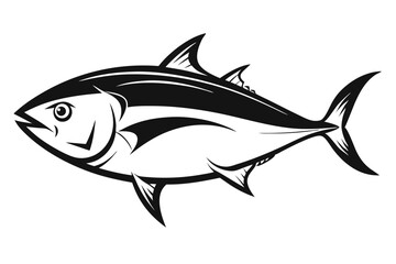 Silhouette of a Tuna Fish Illustration, Black and White Line Art Icon