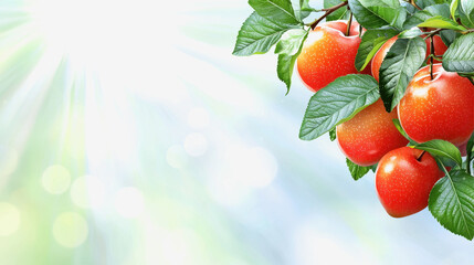 Fresh red apples hanging from a branch surrounded by green leaves in an orchard illustrating natural pest control