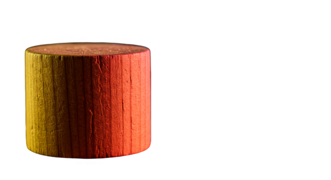 Isolated Wooden Cylinder with Gold and Orange Texture Transparent Background