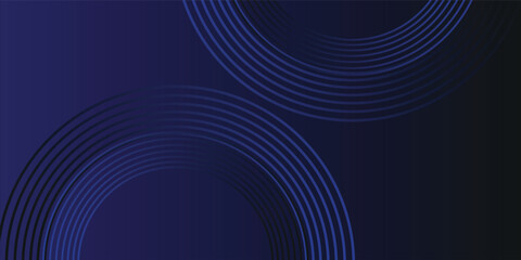 Modern dark blue abstract horizontal banner background with glowing geometric lines. Shiny blue diagonal rounded lines for banner, cover, and poster. futuristic design. eps. 10