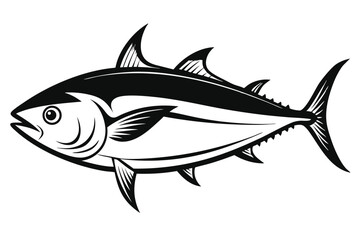 Striking Black and White Tuna Fish Illustration with Distinctive Fin and Tail Details
