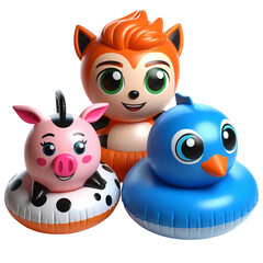 Cute cartoon animal pool floats isolated on transparent background isolated on white background