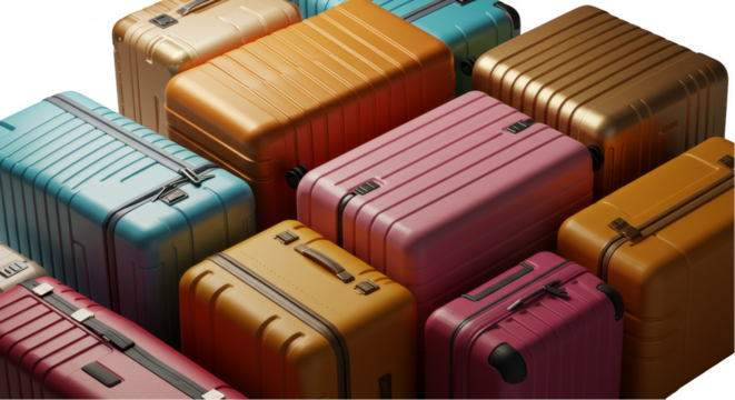 Isometric Travel Suitcases Grouped Together on Transparent Background