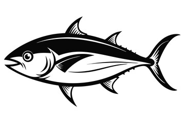 Stylized Black and White Illustration of a Tuna Fish with Defined Fins and Tail