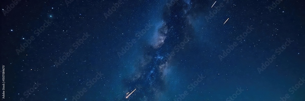 Wall mural awe-inspiring night sky spectacle featuring a breathtaking display of shooting stars streaking acros
