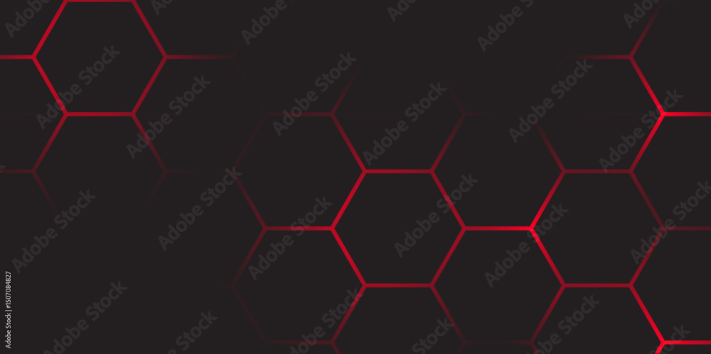 Poster abstract dark hexagon technology background with red colored. hexagonal gaming vector tech illustrat