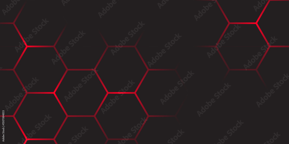 Poster abstract dark hexagon technology background with red colored. hexagonal gaming vector tech illustrat