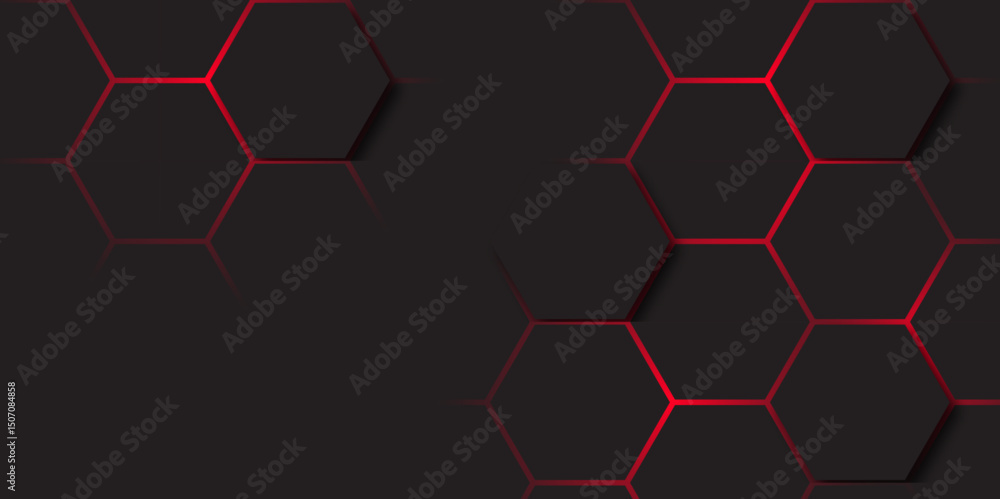 Poster abstract dark hexagon technology background with red colored. hexagonal gaming vector tech illustrat