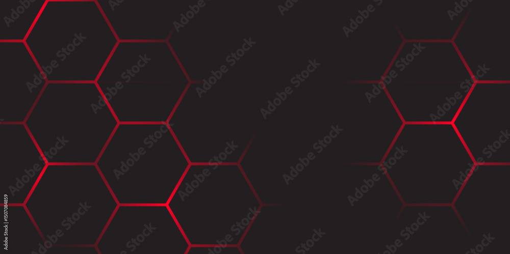 Poster abstract dark hexagon technology background with red colored. hexagonal gaming vector tech illustrat
