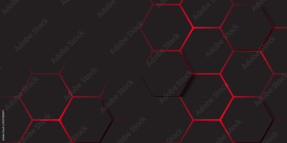 Poster abstract dark hexagon technology background with red colored. hexagonal gaming vector tech illustrat