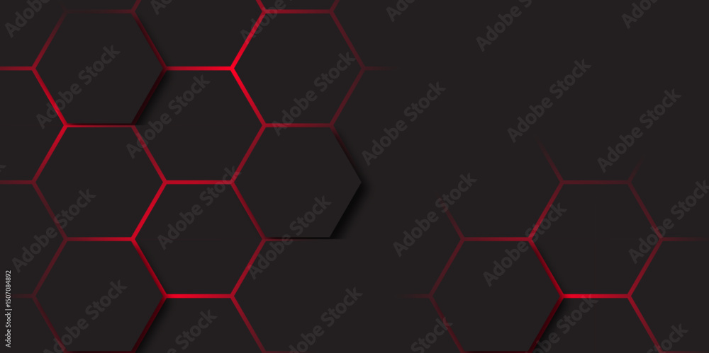 Poster abstract dark hexagon technology background with red colored. hexagonal gaming vector tech illustrat