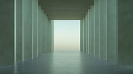 Fototapeta premium Minimalist concrete structure hallway leading to natural light, emphasizing architectural design and simplicity.