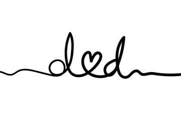 Continuous line stroke dad text, creative dad written with heart icon