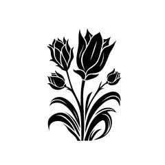 Minimalist Black Flower Silhouette Vector on White Background