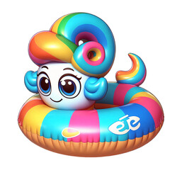 Cute cartoon rainbow float tube isolated on transparent background isolated on white background