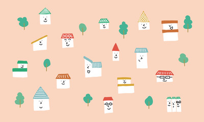 笑顔の住宅地・地域・社会・家のイメージイラスト