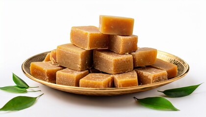 jaggery n a sweetener made from sugarcane juice commonly consumed during lohri as a treat isolated on clear white background highly detailed
