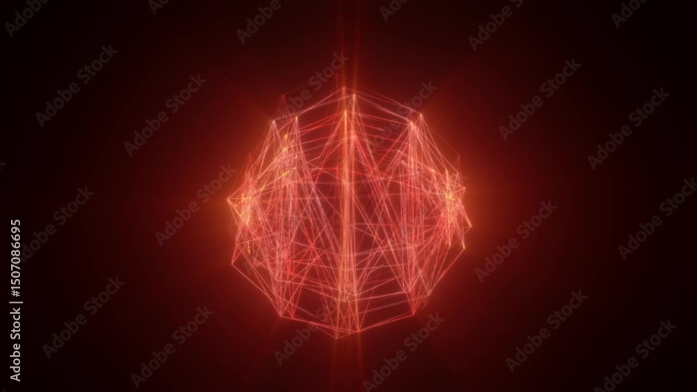 Poster abstract red glowing network sphere composed of interconnected lines on dark background