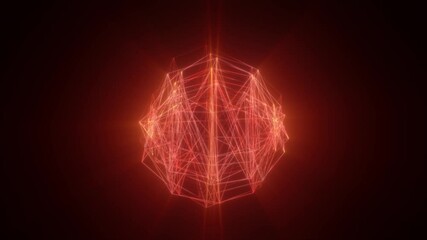 Abstract red glowing network sphere composed of interconnected lines on dark background - Powered by Adobe