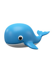 Isolated 3D Render of a Cute Blue Whale Cartoon with Transparent Background