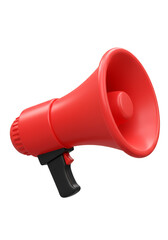 Isolated 3d Render of a Red Megaphone for Announcement on Transparent