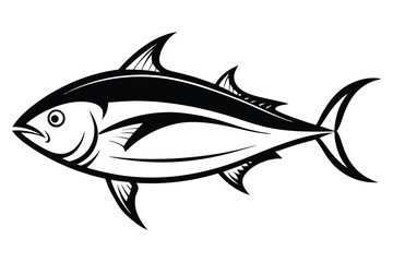 Black and White Graphic Illustration of a Tuna Fish Swimming Silhouette Art