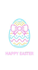 Fototapeta premium Neon Illustration of Happy Easter Egg with Pink Bow Design on Dark Background