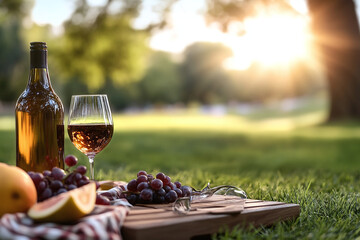 Carefree summer picnic with young people lounging on the grass, sharing fruit and drinks while enjoying the sunshine