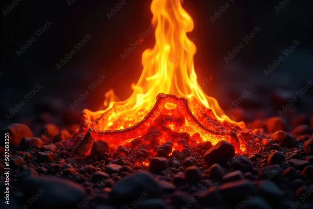 Wall mural close-up shot of a glowing ember, radiating warmth against a dark background perfect for illustratin