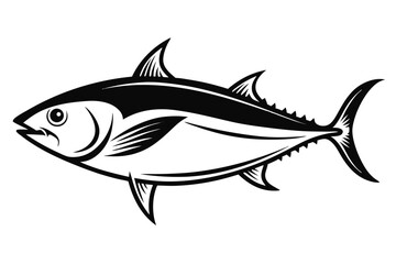 Graphic Black and White Tuna Fish Illustration Featuring Distinct Fins and Sleek Design