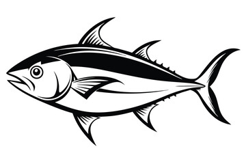 Black and White Vector Illustration of a Tuna Fish with Sharp Fins