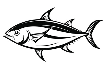 Black and White Graphic Illustration of a Tuna Fish, Maritime Animal Vector