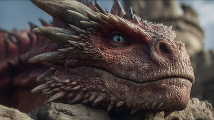 Cinematic Red Dragon atop Burning Castle Ruins - AI Generated