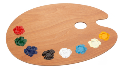 Palette With Mixed Colors PNG With Transparent Background And Wooden Texture