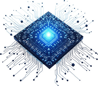 Quantum computer processor visualization isolated on transparent background for technology and innovation presentations.