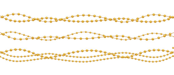 Shiny PNG bead necklace with tassels and colorful pearls. Festive and elegant design for Christmas or party decorations. Realistic isolated vector on transparent background.