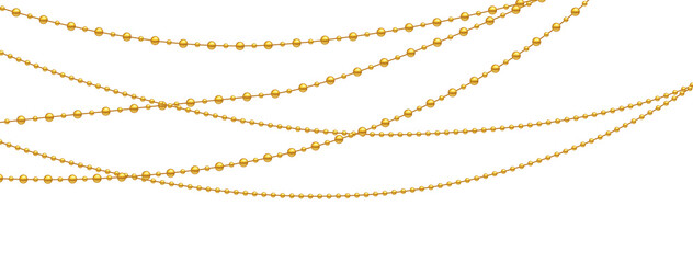 Realistic PNG beads garland gold. Decorative accessory for Christmas, party, or fashion design. Shiny, colourful, isolated, and elegant for festive use.