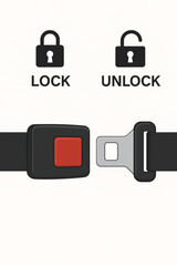 Safety security lock unlock icons seatbelt buckle vector set. Automotive vehicle protection symbols padlock closed open clasp fastener illustration car safety design
