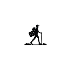 Walking tourist silhouette on white background