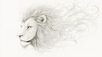 Bold lion head silhouette facing forward, majestic mane in sharp black lines on white background.