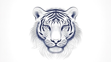 Fototapeta premium Roaring tiger head silhouette in black, powerful and iconic against white space.