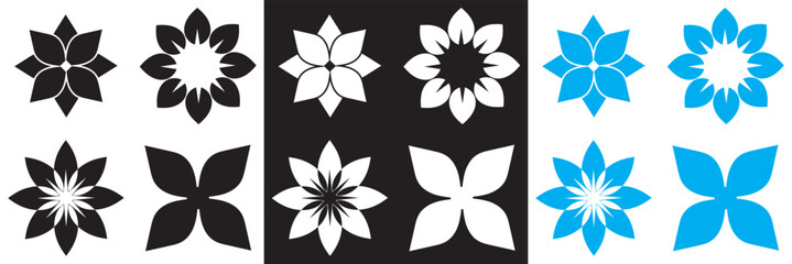 Black, white and blue flower icon vector.  feature abstract floral design. Vector for websites, mobile interfaces, presentations, banner, visual branding etc. Vector illustration. EPS 10